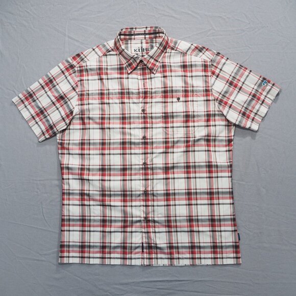 Kuhl Shirt Mens Large Red Tartan Plaid Button Lightweight Outdoor Hiking Utility - Picture 1 of 16